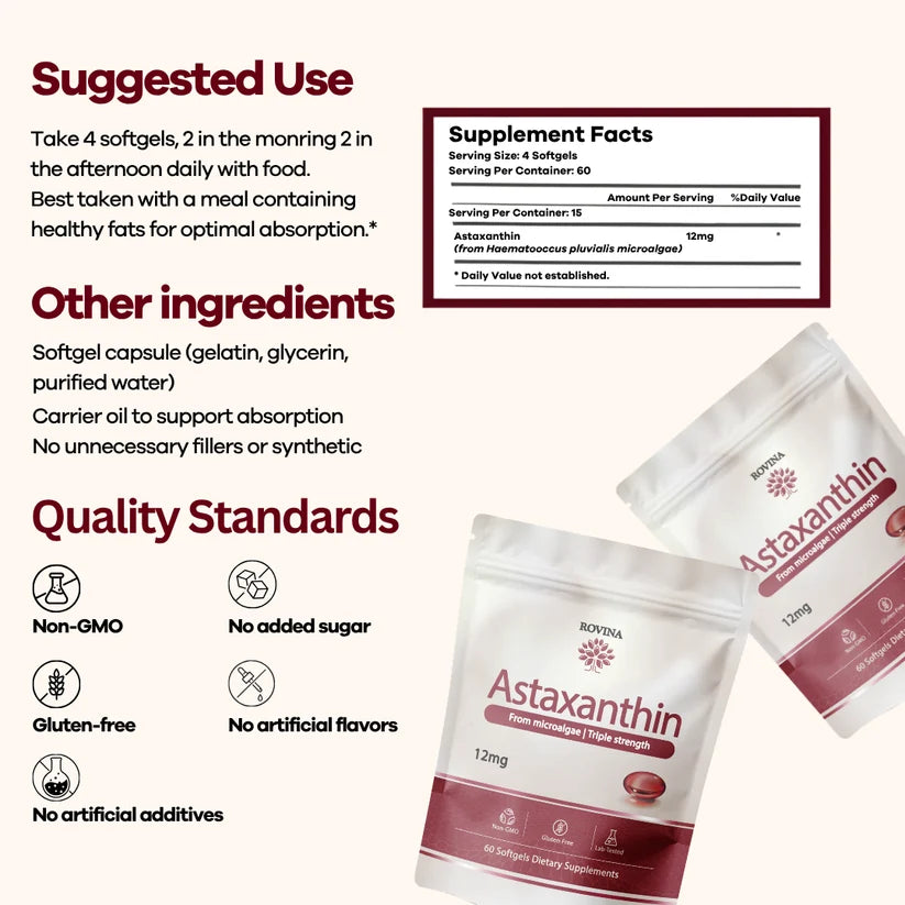 Rovinalife Astaxanthin - Nature's Most Powerful Antioxidant for Whole Body Support & Cellular Protection
